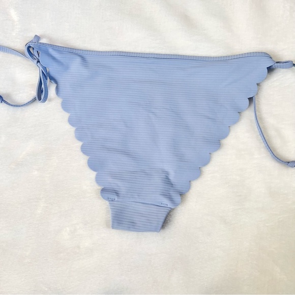 NWOT H&M Scallop Hem Ribbed Tie Bikini Swimsuit Bottoms Pastel Blue Periwinkle - Picture 3 of 6